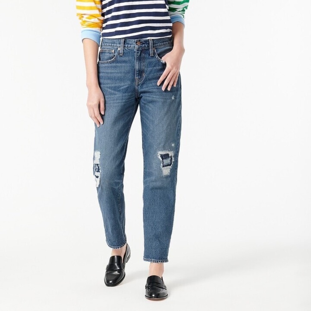 J.Crew Slouchy Boyfriend Jean Medium Wash Distressed High Rise Denim‎ 26